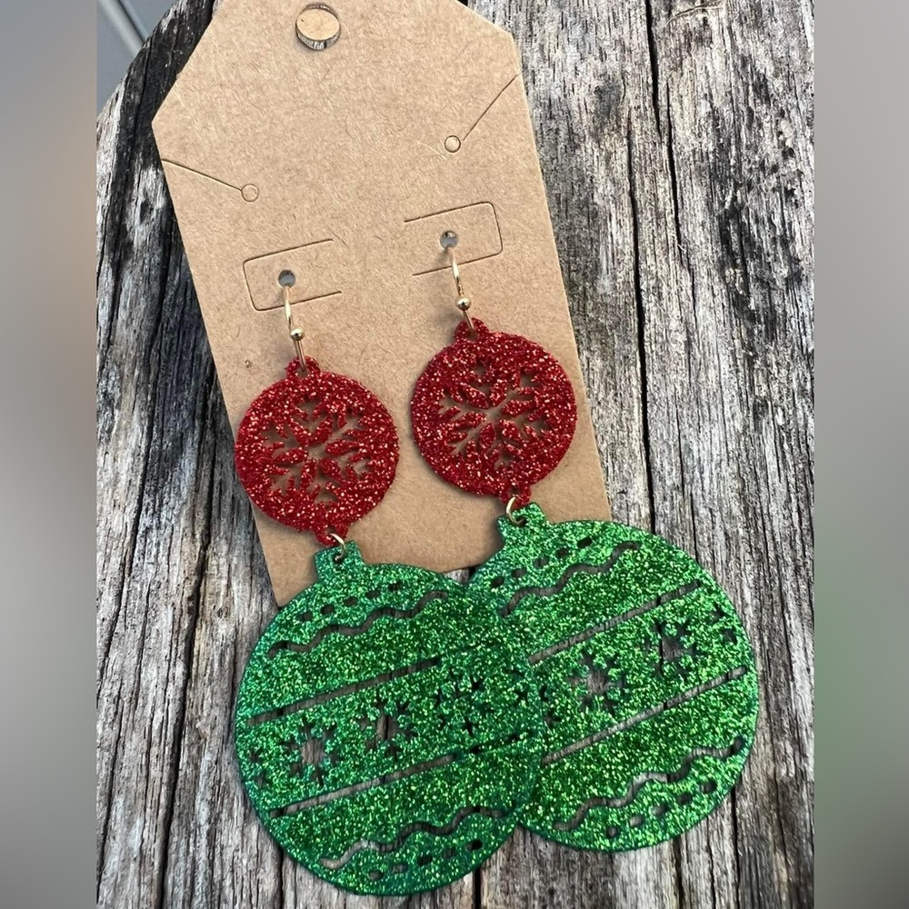 Festive Red and Green Glitter Earrings